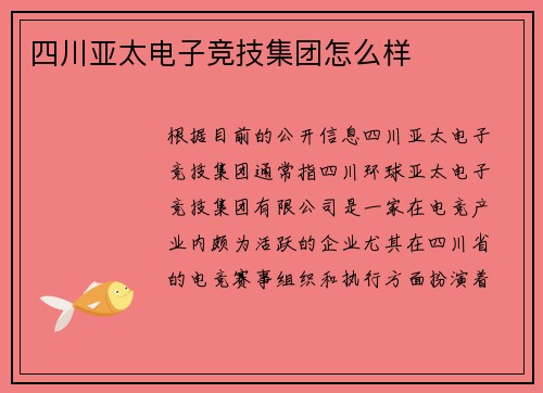 四川亚太电子竞技集团怎么样